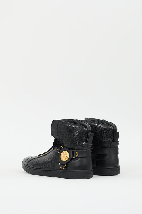 Versace Black Pebbled Leather Medusa Sneaker