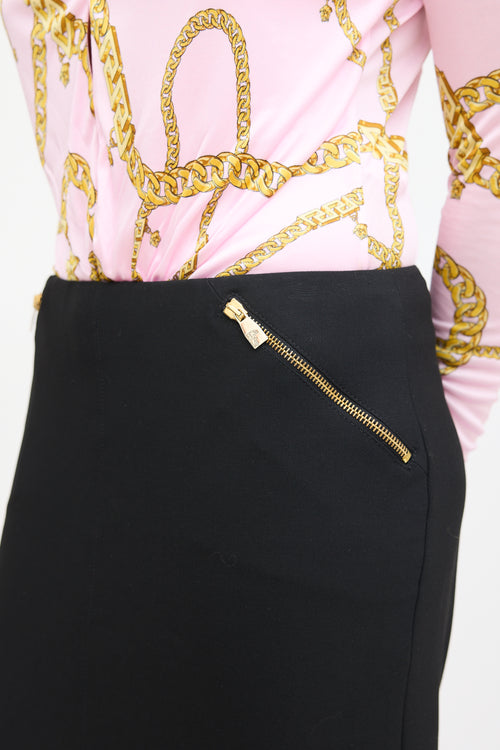 Versace Black Front Slit Midi Pencil Skirt