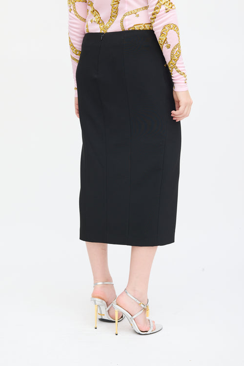 Versace Black Front Slit Midi Pencil Skirt