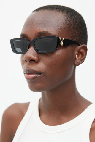 Versace Black 
Gold 4382 Rectangular Sunglasses