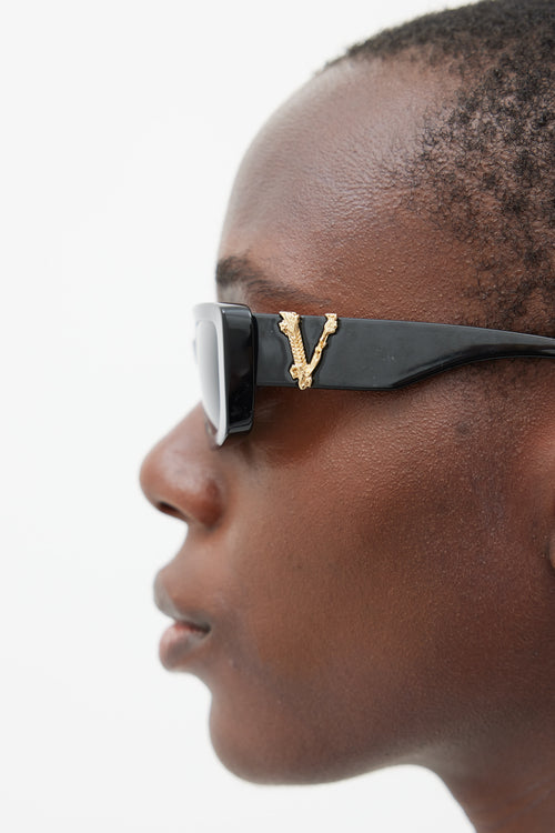 Versace Black 
Gold 4382 Rectangular Sunglasses