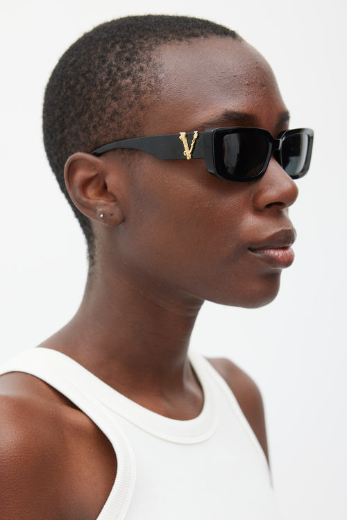 Versace Black 
Gold 4382 Rectangular Sunglasses