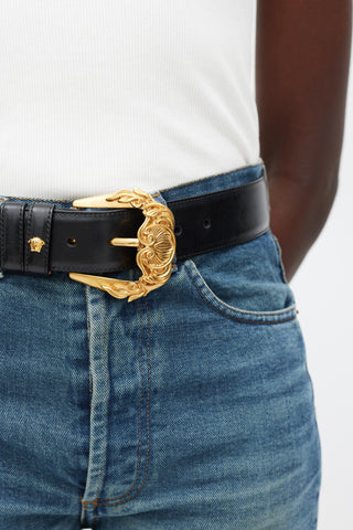 Versace Black 
Gold Baroque Buckle Belt