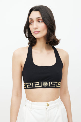 Versace Black 
Gold Logo Cropped Top