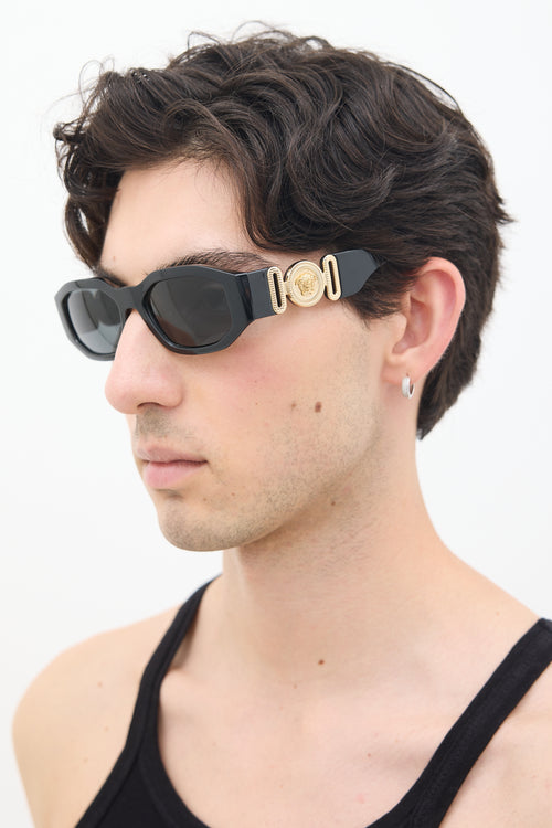 Versace Black 
Gold Medusa 4361 Rectangular Sunglasses