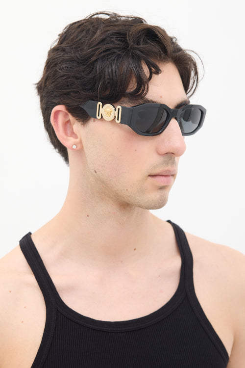 Versace Black 
Gold Medusa 4361 Rectangular Sunglasses