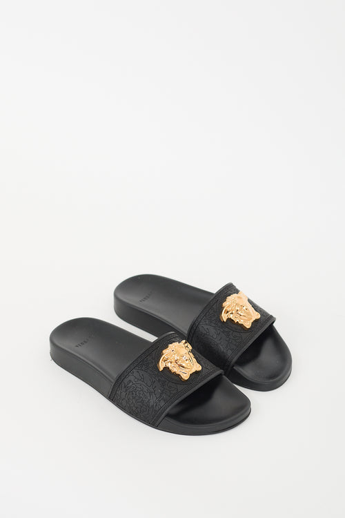 Versace Black 
Gold Medusa Palazzo Slide