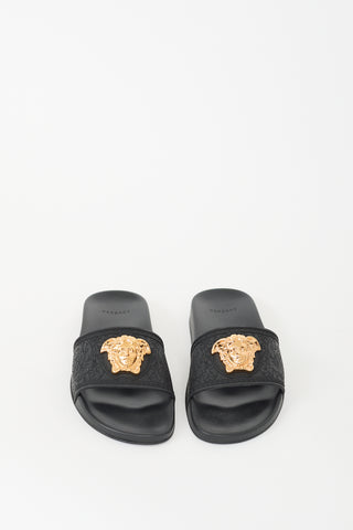 Versace Black 
Gold Medusa Palazzo Slide