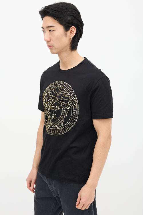 Versace Black 
Gold Rhinestone Medusa T-Shirt