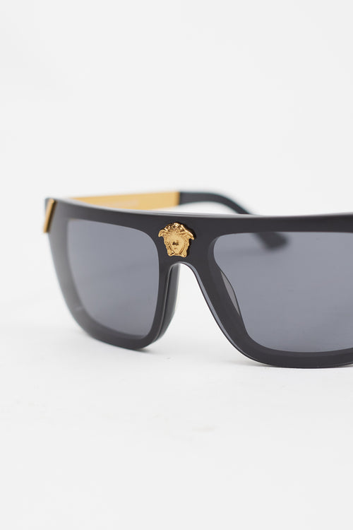 Versace Black 
Gold V1573 Rectangular Sunglasses