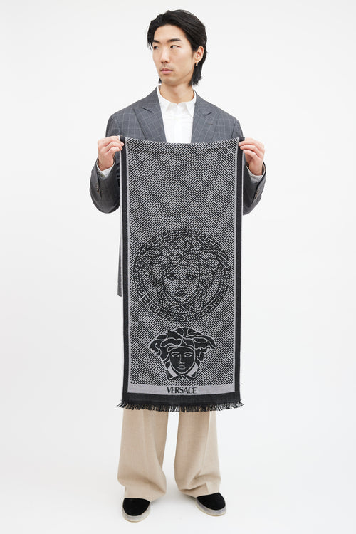 Versace Black 
Grey Logo Scarf