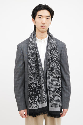 Versace Black 
Grey Logo Scarf