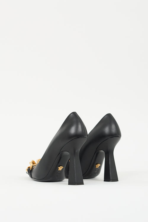 Versace Black Leather 
Chain Embellished Pump