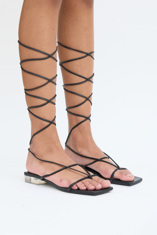 Versace Black Leather Lace Up Sandal