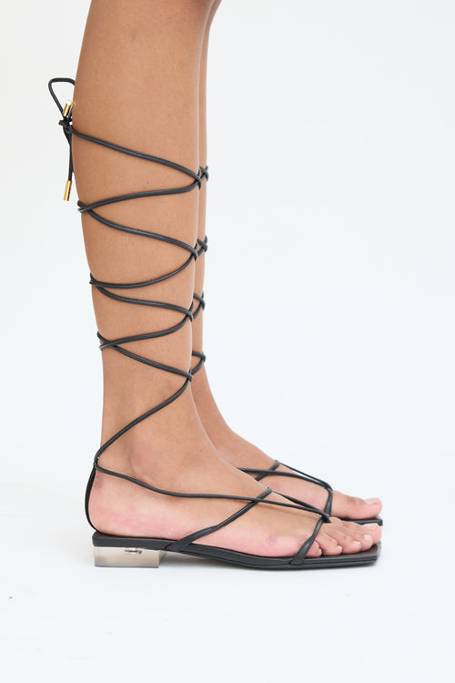 Versace Black Leather Lace Up Sandal