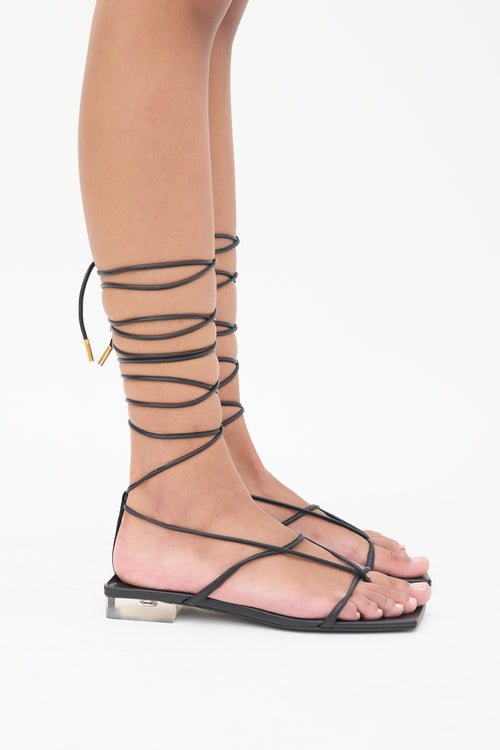 Versace Black Leather Wraparound Sandal