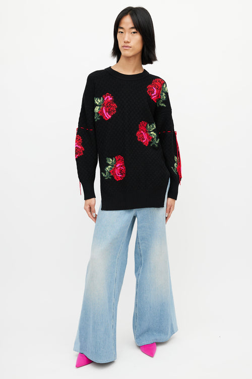 Versace Black 
Multicolour Knit Rose Sweater