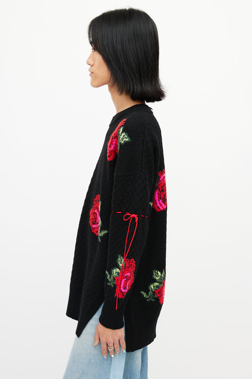 Versace Black 
Multicolour Knit Rose Sweater