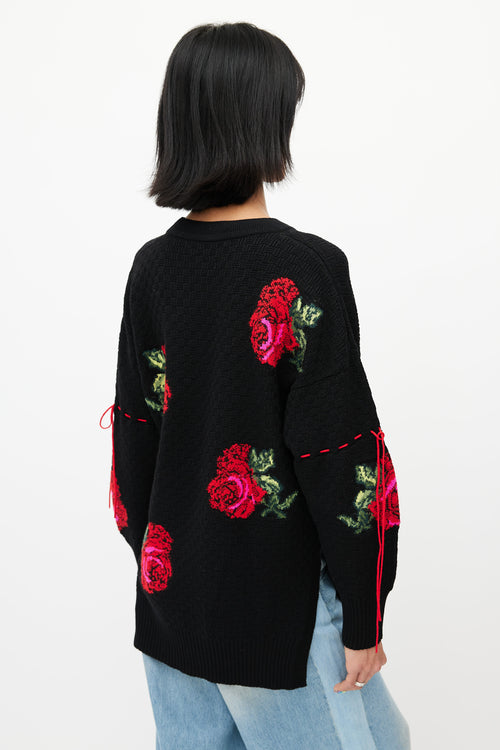 Versace Black 
Multicolour Knit Rose Sweater