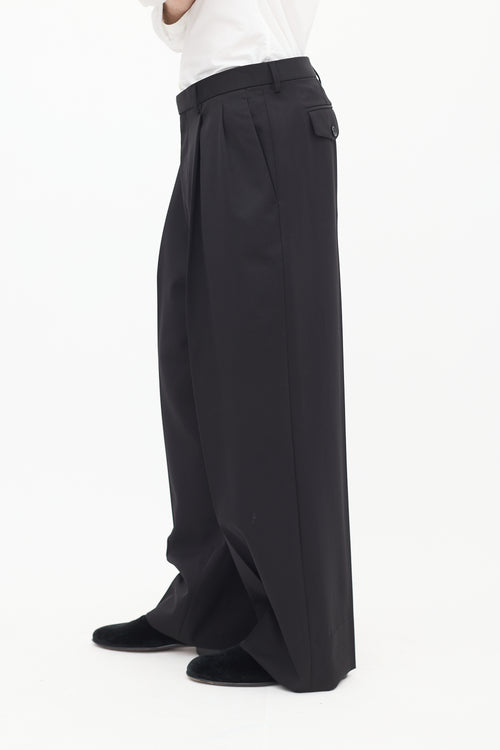 Versace Black Pleated Wide Trouser