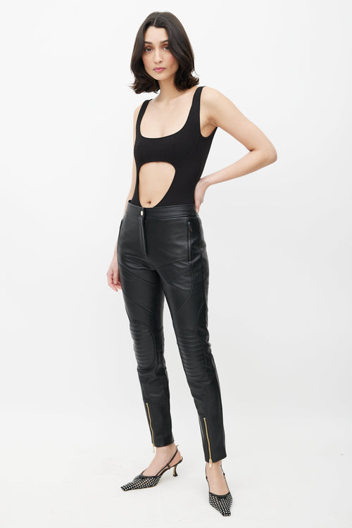 Versace Black Quilted Leather Pant