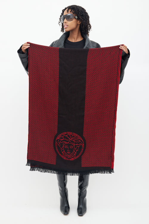 Versace Black 
Red Wool Medusa Scarf