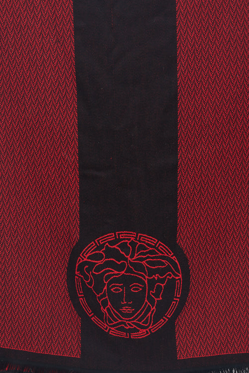 Versace Black 
Red Wool Medusa Scarf