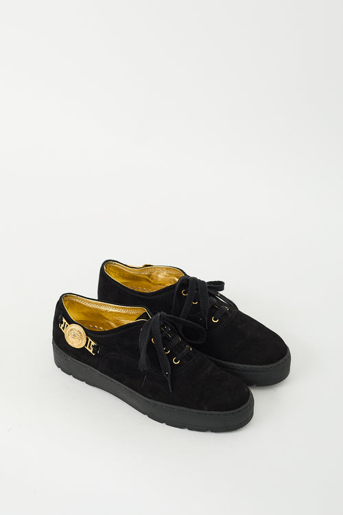 Versace Black 
Gold Suede Medusa Sneaker