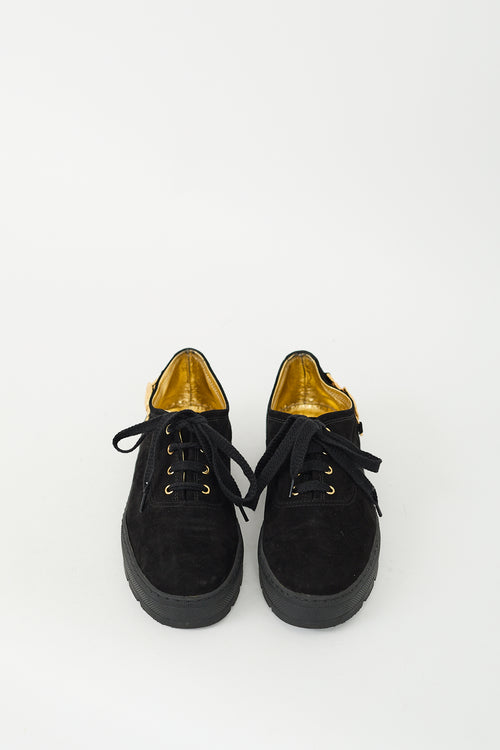 Versace Black 
Gold Suede Medusa Sneaker