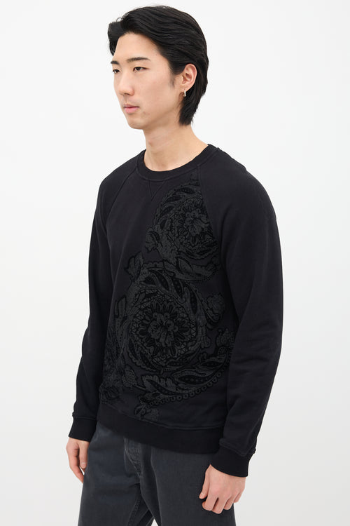 Versace Black Velvet Paisley Crewneck