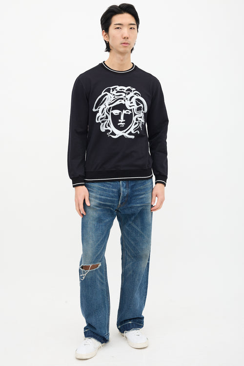 Versace Black 
White Painted Graphic Crewneck