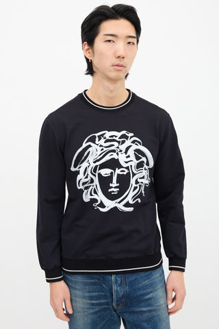 Versace Black 
White Painted Graphic Crewneck