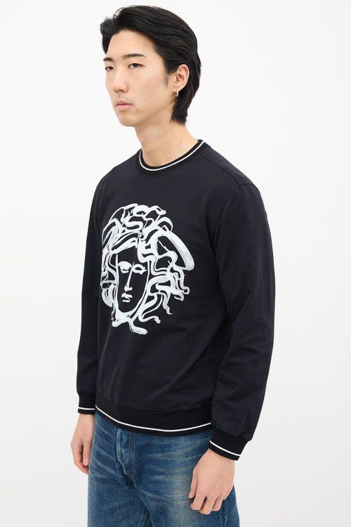 Versace Black 
White Painted Graphic Crewneck