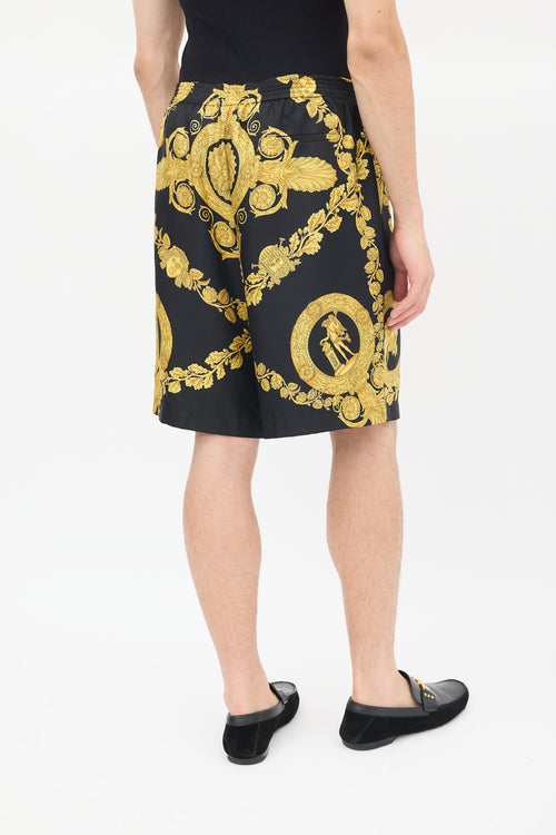 Versace Black 
Yellow Silk Twill Medusa Shorts