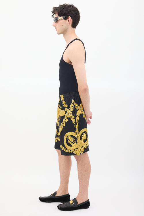 Versace Black 
Yellow Silk Twill Medusa Shorts