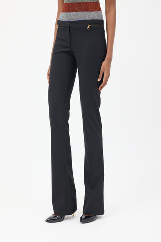 Versace Black Zip Flared Trouser