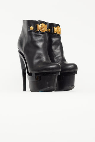 Versace Black 
Gold Triple Platform Boot