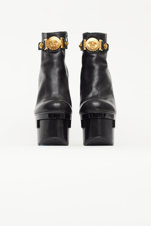 Versace Black 
Gold Triple Platform Boot