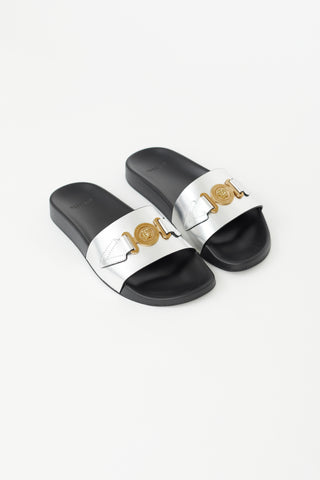 Versace Black 
Silver Pool Slide