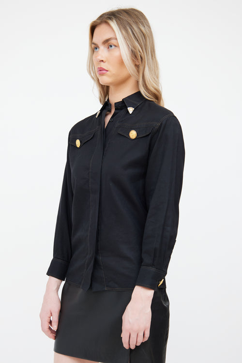 Gianni Versace Black Collar Tip Detail  Top