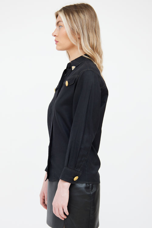 Gianni Versace Black Collar Tip Detail  Top