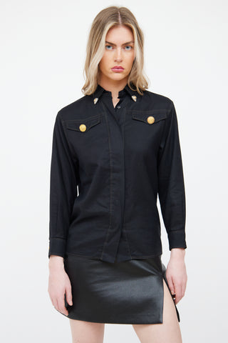 Gianni Versace Black Collar Tip Detail  Top