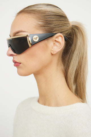 Versace Black 
Gold 2197 1000/87 Shield Sunglasses