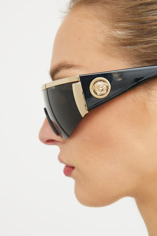 Versace Black 
Gold 2197 1000/87 Shield Sunglasses