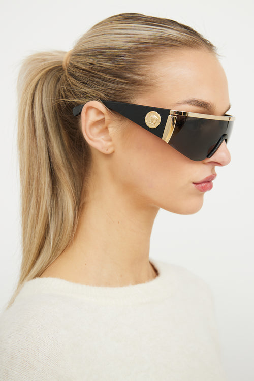 Versace Black 
Gold 2197 1000/87 Shield Sunglasses