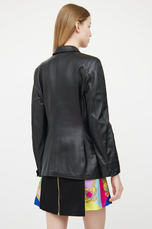 Versace Black Leather Lapel Collar Blazer