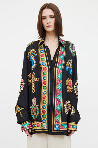 Versace Black Jewel Print Silk Shirt