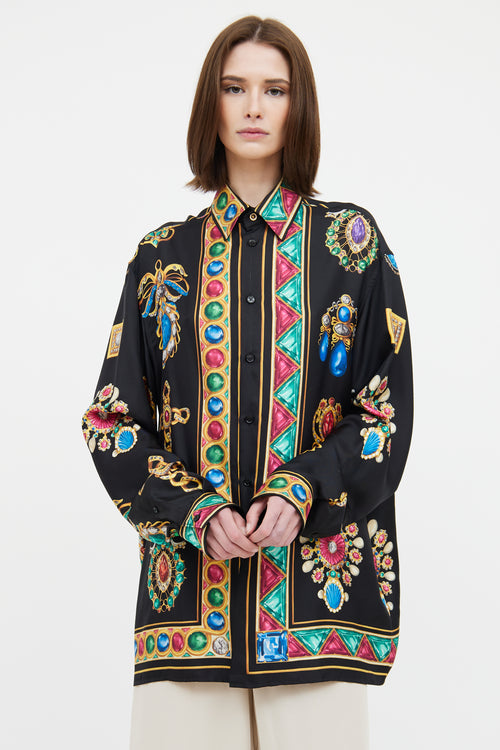 Versace Black Jewel Print Silk Shirt