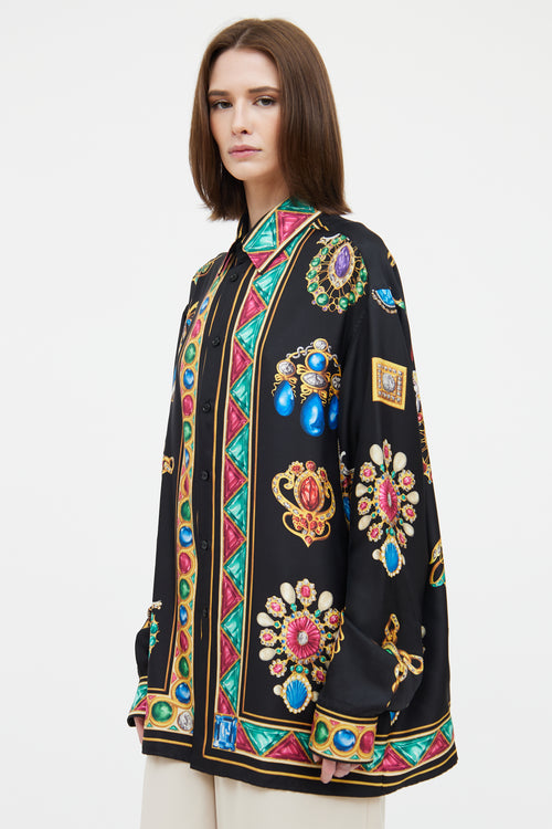 Versace Black Jewel Print Silk Shirt