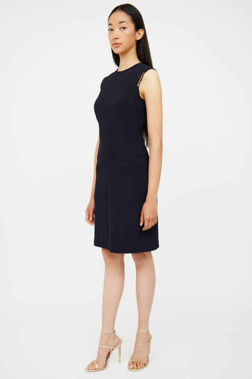 Navy Textured Sleeveless Midi Dress